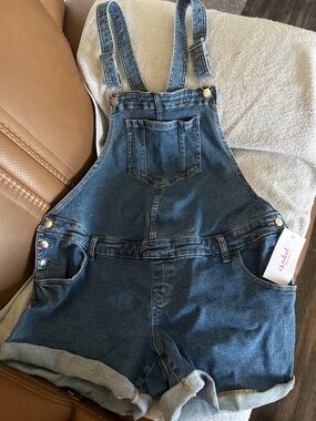 Isabel Maternity by Ingrid & Isabel Blue Denim Short Overalls